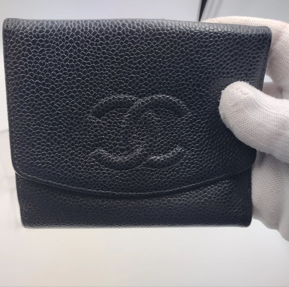 Authentic Chanel Black Logo Caviar Wallet